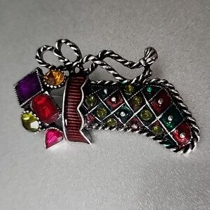 Stocking Bling Christmas Brooch🎄VINTAGE Style Nostalgic Christmas  BROOCH